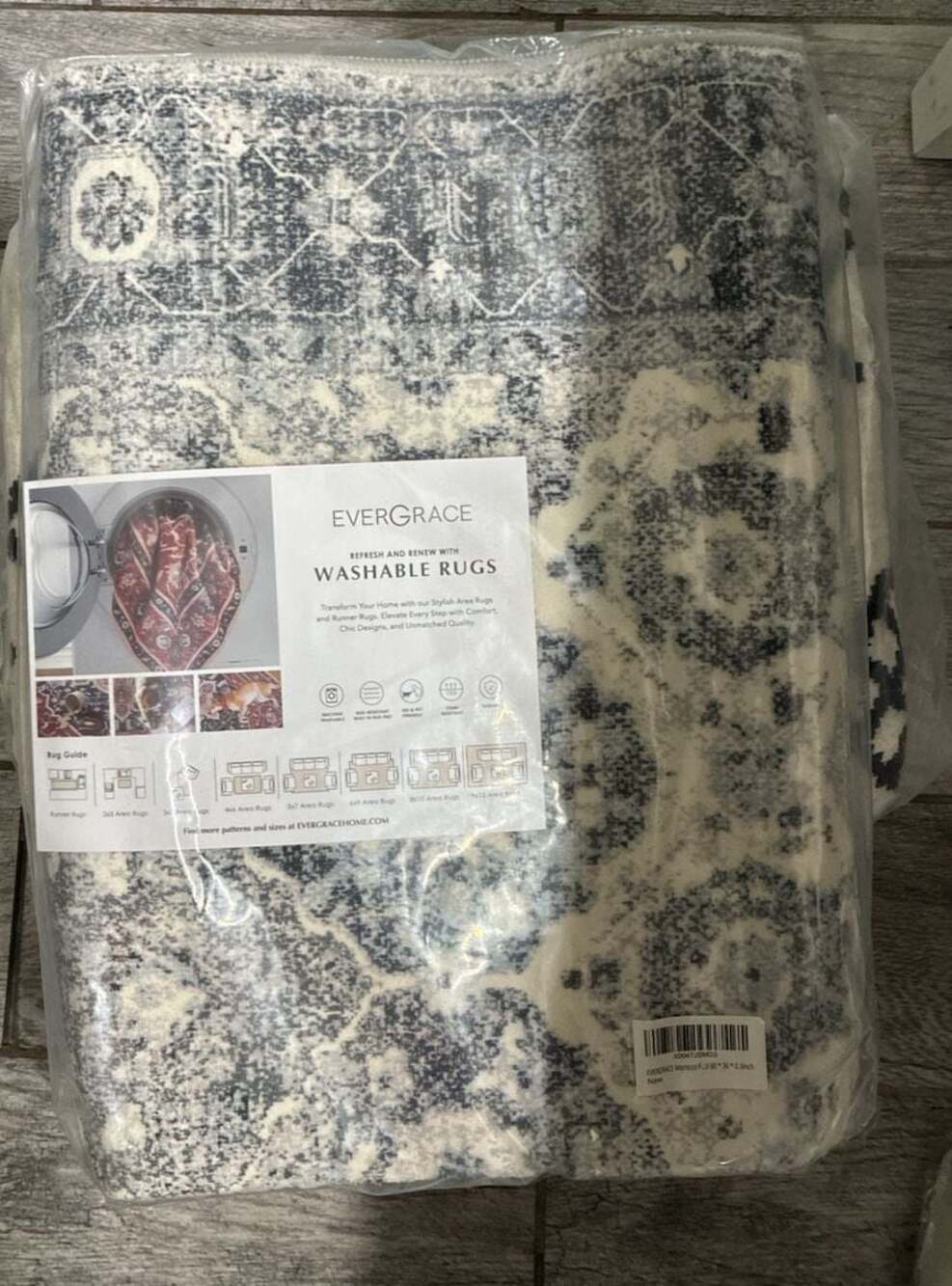 Evergrace Morocco Washable Medallion Area Rug, Navy and Beige 3' x 5'